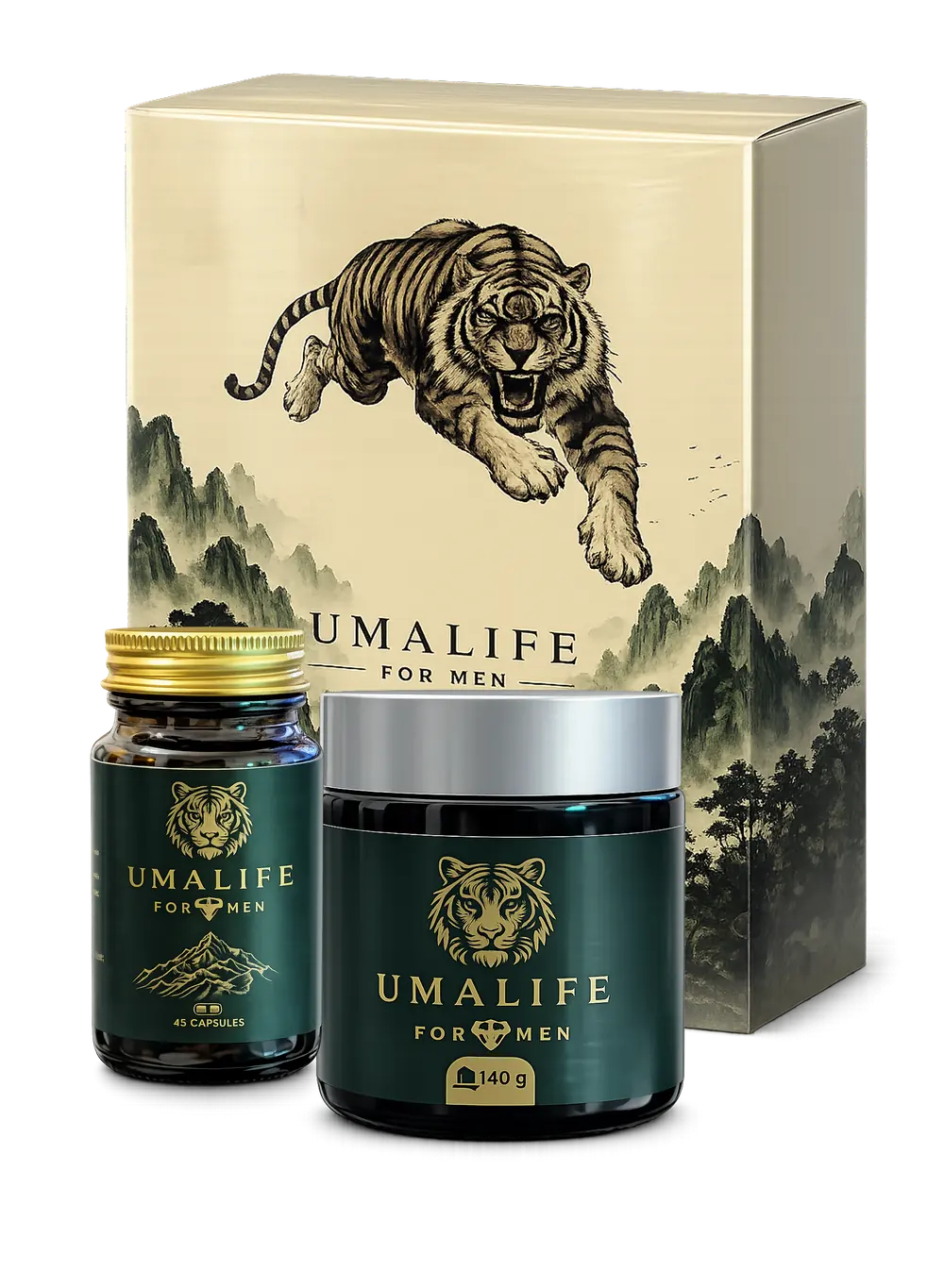 UMALIFE FOR MEN to‘plami: sovg‘abop quti, 140 g asal va 45 ta kapsula